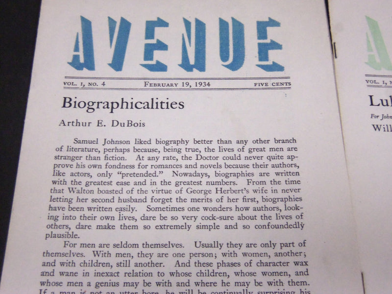 1934 AVENUE - LITERARY PERIODICAL LOT OF 6 - VOLUME 1 ISSUES - POEMS - J 5537