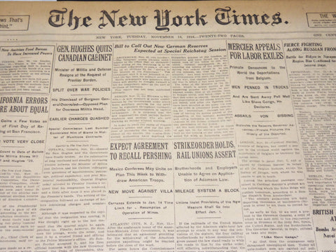 1916 NOVEMBER 14 NEW YORK TIMES - AGREEMENT TO RECALL PERSHING - NT 7731