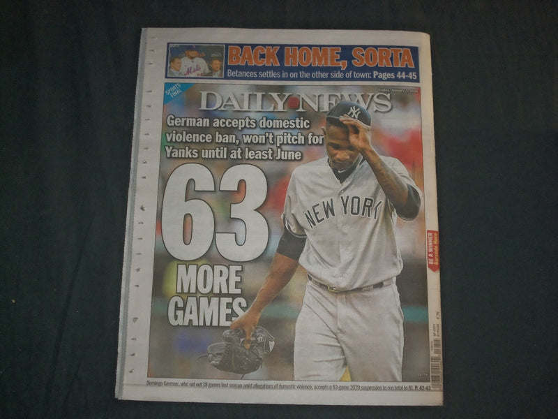 2020 JANUARY 3 NEW YORK DAILY NEWS NEWSPAPER - DOMINGO GERMAN SUSPENDED 63 GAMES