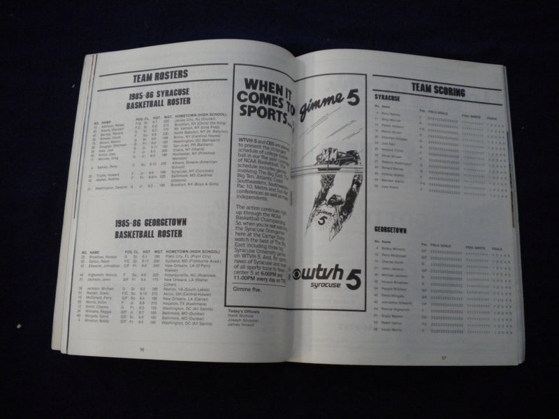 1986 FEBRUARY 23 BASKETBALL PROGRAM - SYRACUSE UNIV VS GEORGETOWN UNIV- SP 3624O