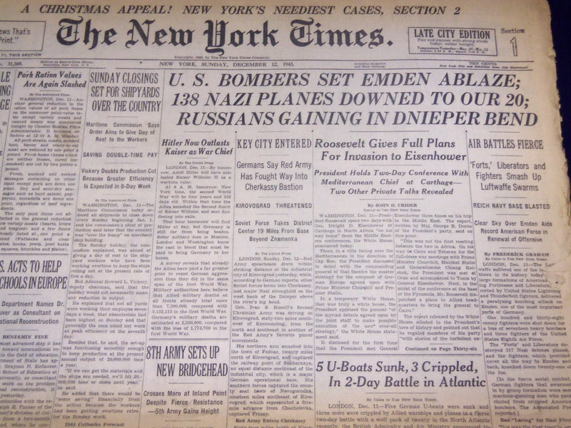 1943 DEC 12 NEW YORK TIMES - 138 NAZI PLANES DOWNED TO OUR 20 - NT 1743