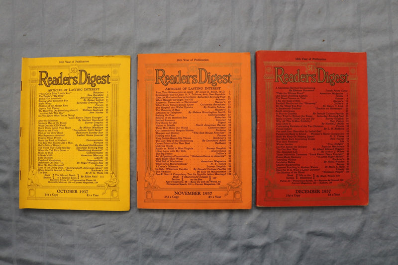 1937 READER'S DIGEST MAGAZINE - COMPLETE YEAR - LOT OF 12 - O 3872