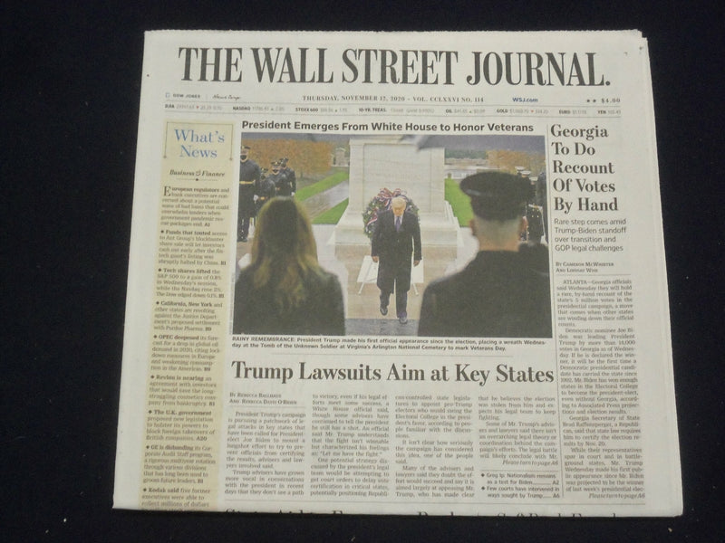 2020 NOVEMBER 12 THE WALL STREET JOURNAL -GEORGIA TO DO RECOUNT OF VOTES BY HAND