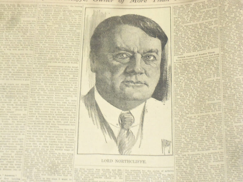 1922 AUGUST 15 NEW YORK TIMES - NORTHCLIFF DIES OF HEART DISEASE - NT 8373