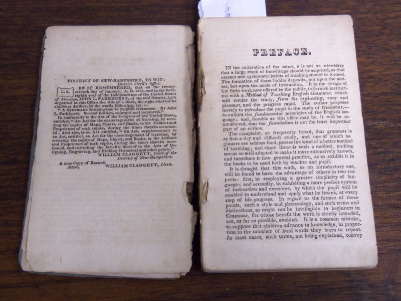 1824 A SYSTEMATIC INTRODUCTION TO ENGLISH GRAMMAR BOOK BY JOHN PARKHURST- K 1285