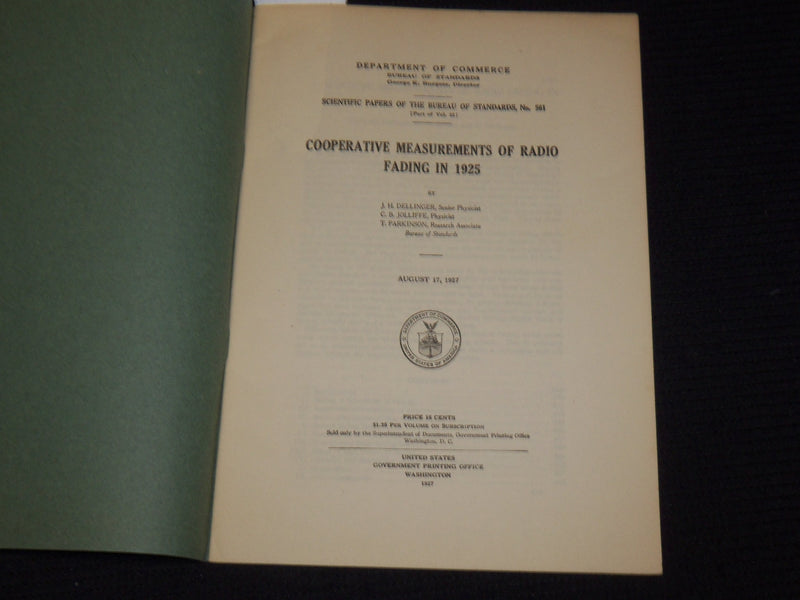1927 COOPERATIVE MEASUREMENTS OF RADIO FADING IN 1925 BOOK - J 9873
