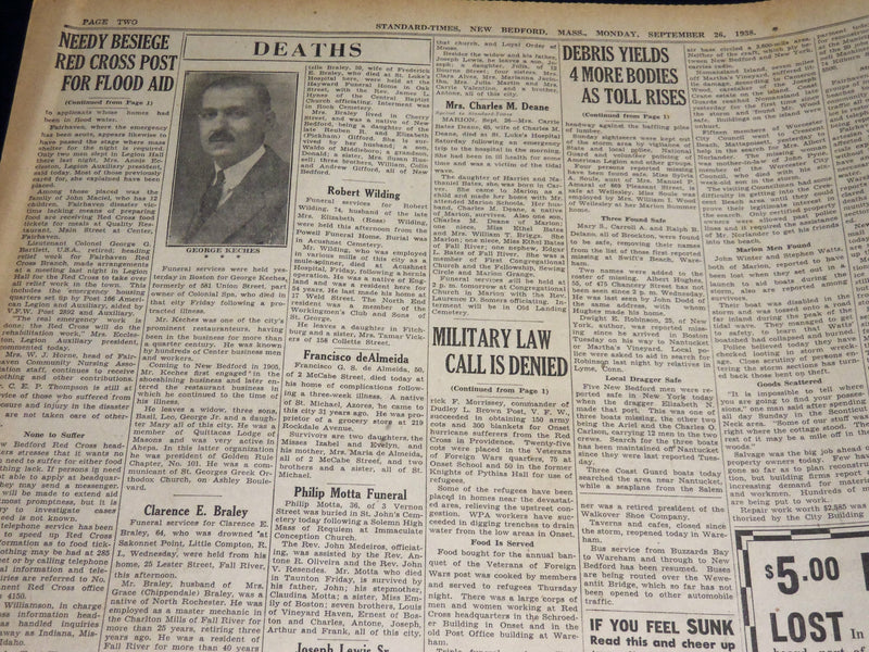 1938 SEPT 26 NEW BEDFORD STANDARD TIMES - ROOSEVELT ASKS PEACE - NT 8914
