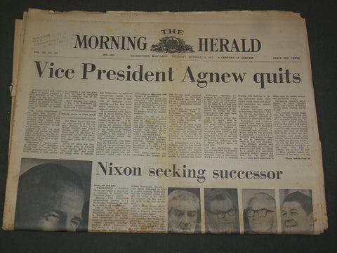 1973 OCTOBER 11 THE MORNING HERALD NEWSPAPER - SPIRO AGNEW QUITS - NP 3298