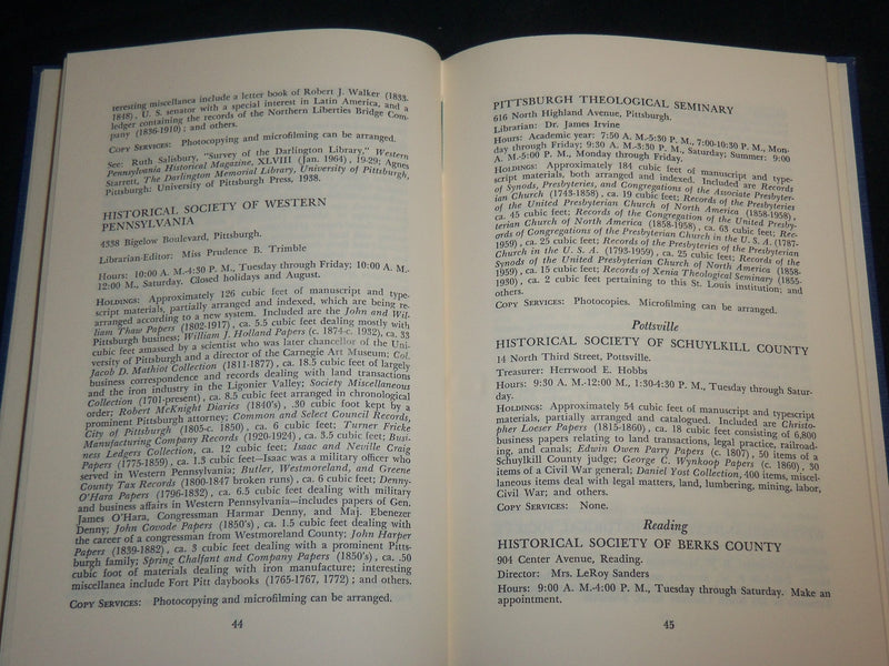 1965 HISTORICAL MANUSCRIPT DEPOSITORIES IN PENNSYLVANIA BOOK - RICHMAN - KD 6726