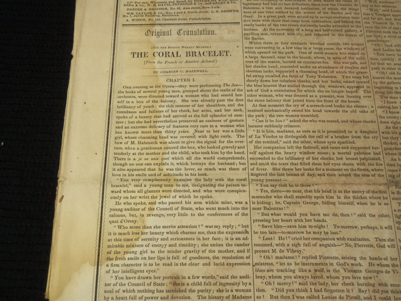1851 MAY 24 BOSTON MUSEUM NEWSPAPER - SAMUEL THURSTON - LYNCHING - NP 9023