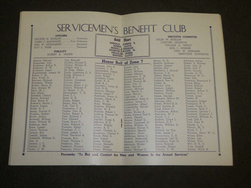 1943 NOV 27 YOUR NEIGHBORHOOD SERVICEMENS BENEFIT DANCE PROGRAM - J 3538