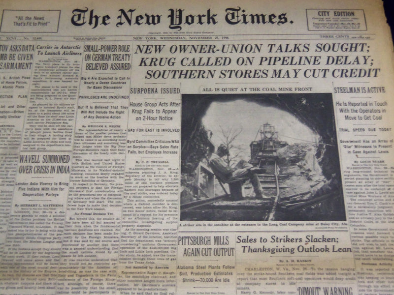 1946 NOVEMBER 27 NEW YORK TIMES - ALL QUIET AT COAL MINE FRONT - NT 2960
