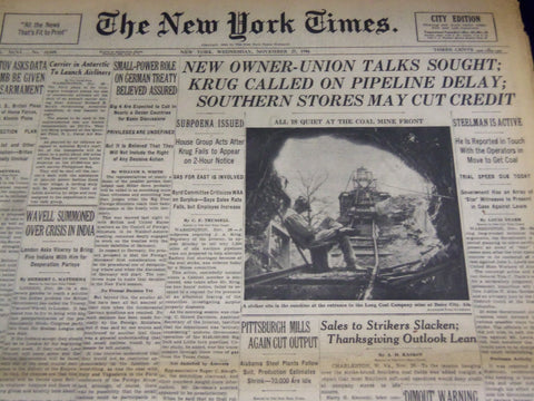 1946 NOVEMBER 27 NEW YORK TIMES - ALL QUIET AT COAL MINE FRONT - NT 2960
