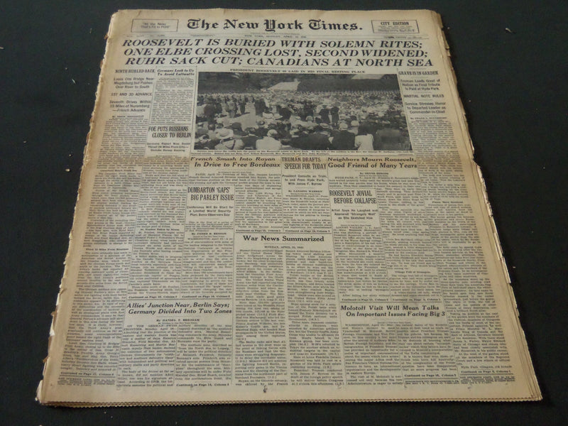 1945 APRIL 16 NEW YORK TIMES - ROOSEVELT IS BURIED WITH SOLEMN RITES - NT 6001