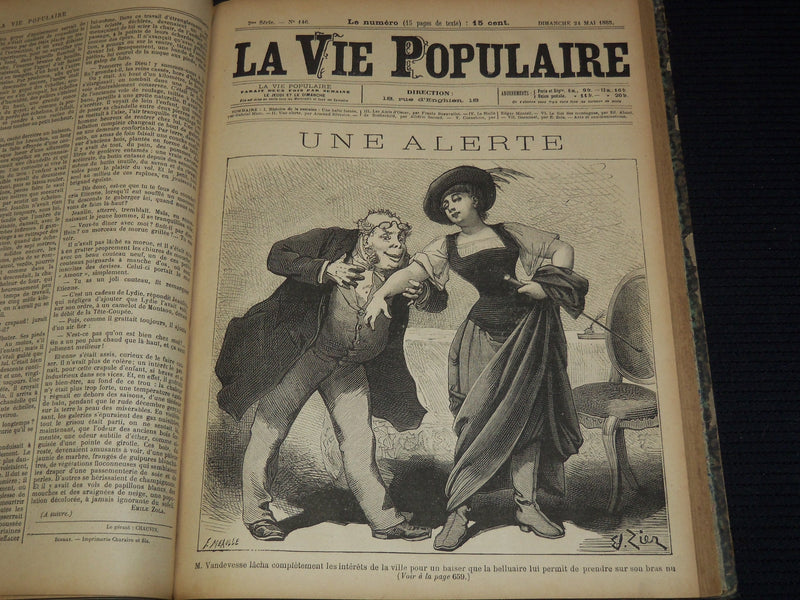 1885 APRIL-JUNE LA VIE POPULAIRE FRENCH MAGAZINE BOUND VOLUME - ZOLA - R 89C