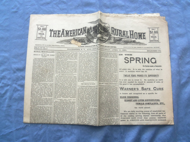 1891 THE AMERICAN RURAL HOME NEWSPAPER - LOT OF 7 - ROCHESTER, NEW YORK - NP 842