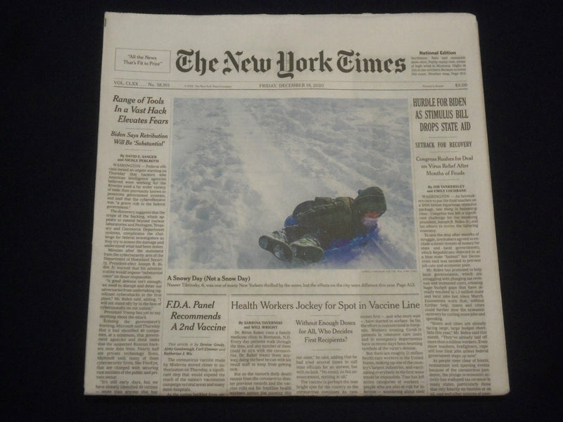 2020 DECEMBER 18 NEW YORK TIMES -HURDLE FOR BIDEN, STIMULUS BILL DROPS STATE AID