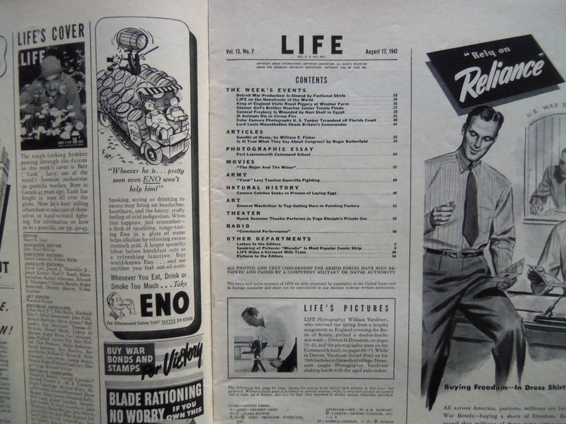 1942 AUGUST 17 LIFE MAGAZINE - GUERRILLA WARFARE EXPERT - L 300