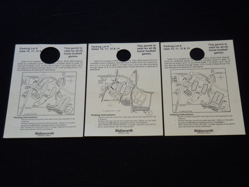 1991-1996 MIZZOU SEASON FOOTBALL PARKING PERMITS LOT OF 3 - J 8038