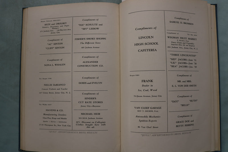 1929 JANUARY THE QUILL LINCOLN HIGH SCHOOL YEARBOOK - JERSEY CITY, NJ - YB 3584