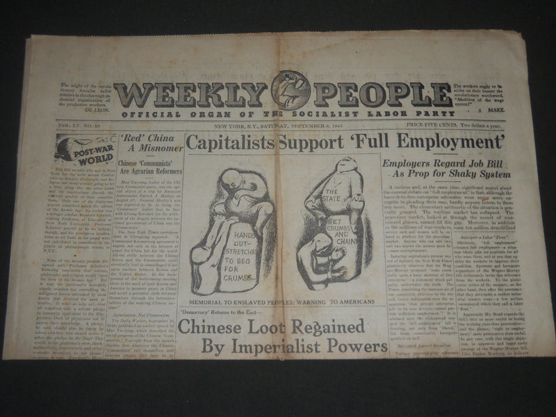 1945 SEPTEMBER 8 WEEKLY PEOPLE NEWSPAPER - SOCIALIST PARTY PAPER - NP 2413