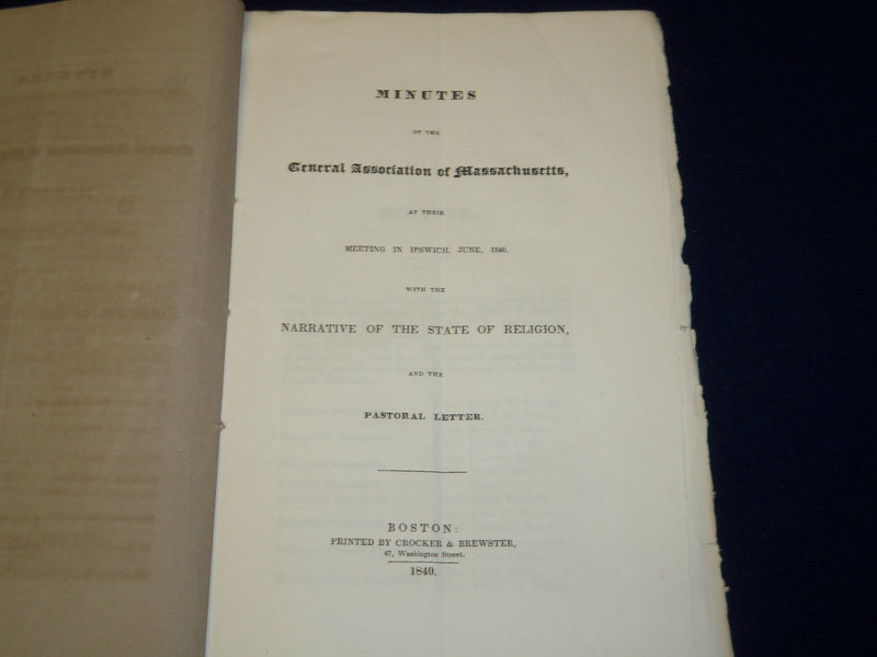 1840 IPSWICH MASSACHUSETTS MINUTES OF GENERAL ASSOCIATION REPORT - J 4570