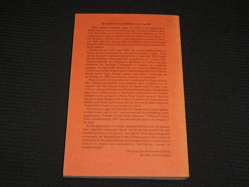 1978 HADDONFIELD'S LIBRARY SOFTCOVER BOOK BY BEATRICE STUCKERT - J 6887