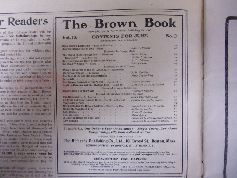 1904 JUNE THE BROWN BOOK OF BOSTON MAGAZINE - ILLUS COVER & STORIES - ST 3254
