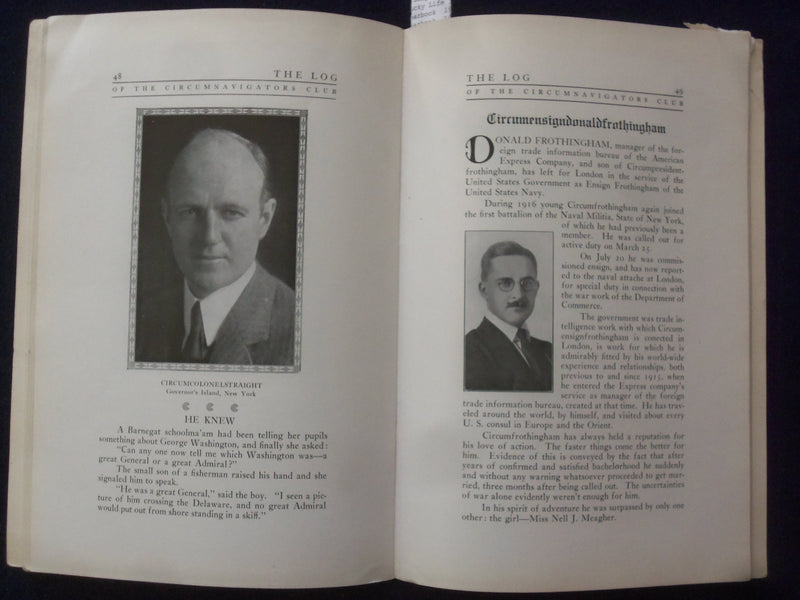 1917 SEP-OCT THE LOG OF THE CIRCUMNAVIGATORS CLUB SOFTCOVER BOOK - K 181