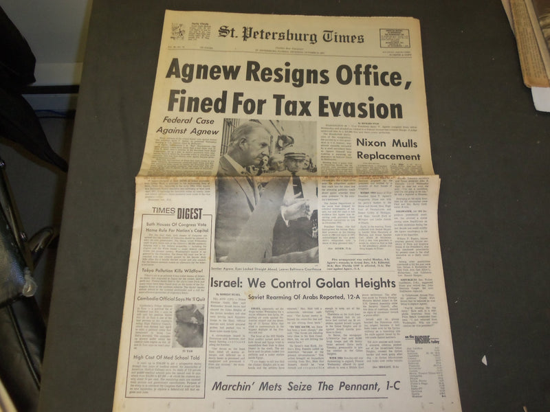 1973 OCTOBER 11 ST. PETERSBURG TIMES NEWSPAPER - SPIRO AGNEW RESIGNS - NP 3328