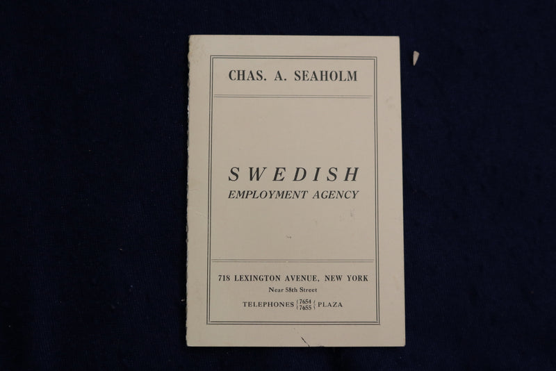 1917 SWEDISH EMPLOYMENT AGENCY SOFTCOVER BOOKLET BY CHAS. A. SEAHOLM - K 1351