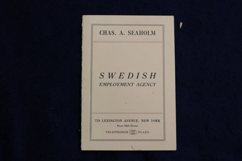 1917 SWEDISH EMPLOYMENT AGENCY SOFTCOVER BOOKLET BY CHAS. A. SEAHOLM - K 1351