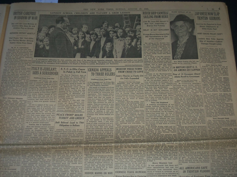 1939 AUGUST 27 NEW YORK TIMES - HITLER DEMANDS BRITAIN ABANDON ALLIANCE- NP 3608