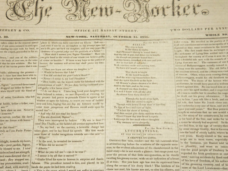 1836 OCTOBER 15 & 22 THE NEW YORKER NEWSPAPER LOT OF 2 ISSUES - NP 4868