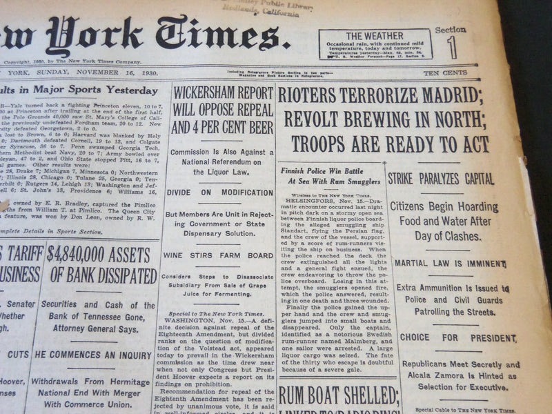 1930 NOVEMBER 16 NEW YORK TIMES - RIOTERS TERRORIZE MADRID REVOLT - NT 5661