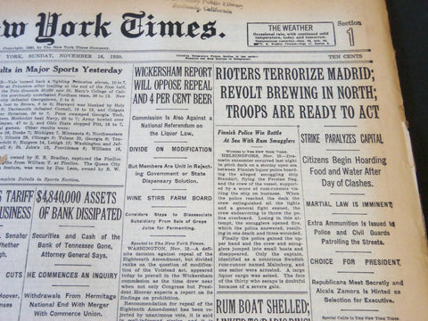 1930 NOVEMBER 16 NEW YORK TIMES - RIOTERS TERRORIZE MADRID REVOLT - NT 5661