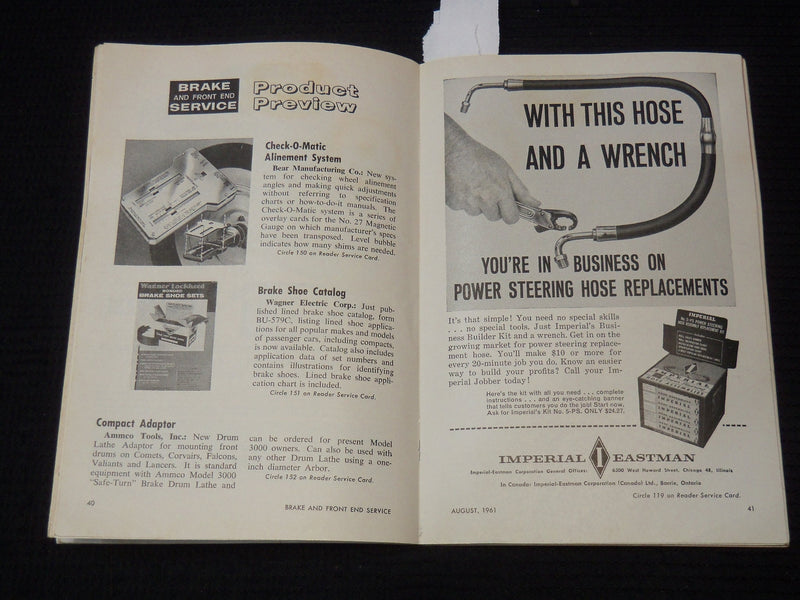 1961 AUGUST BRAKE AND FRONT END SERVICE MAGAZINE - U JOINT SERVICE - K 2645