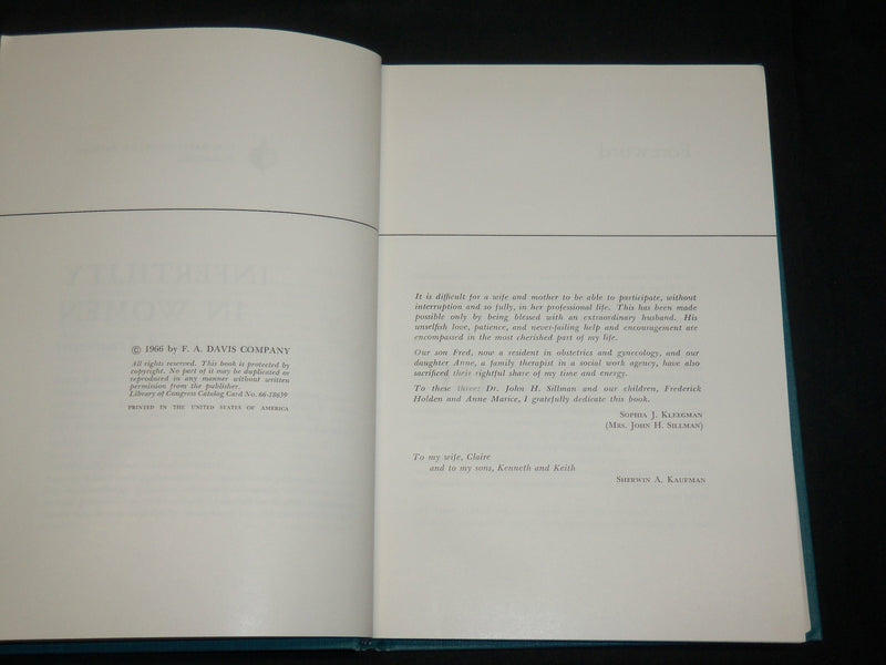 1966 INFERTILITY IN WOMEN BOOK & ANNOUNCEMENT CARD BY KLEEGMAN KAUFMAN- KD 2761A
