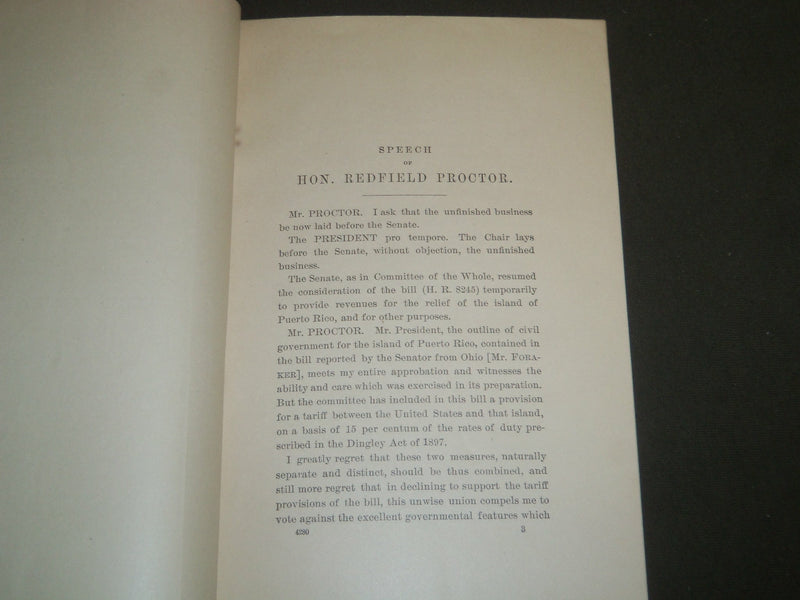 1900 SPEECH OF HON. REDFIELD PROCTOR SENATE OF THE UNITED STATES BOOK - J 4691