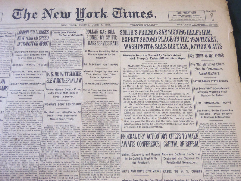 1923 JUNE 3 NEW YORK TIMES - SMITH'S FRIENDS EXPECT SECOND PLACE - NT 5857