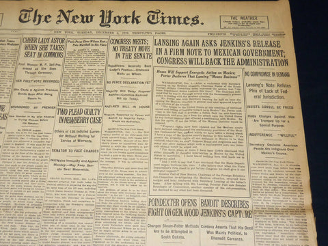 1919 DECEMBER 2 NEW YORK TIMES - LANSING ASKS FOR JENKINS RELEASE - NT 7944