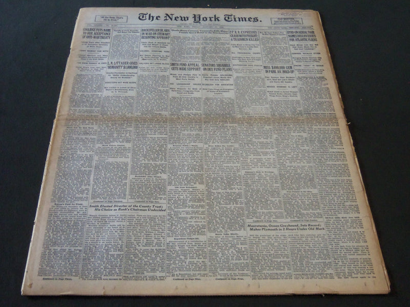 1929 JAN 18 NEW YORK TIMES - ROCKEFELLER SR. AIDS IN WAR ON STEWART - NT 6635