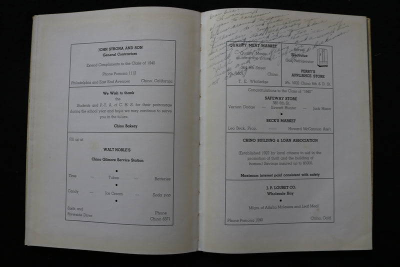 1940 EL CHASQUI CHINO HIGH SCHOOL YEARBOOK - CHINO, CALIFORNIA - YB 3512