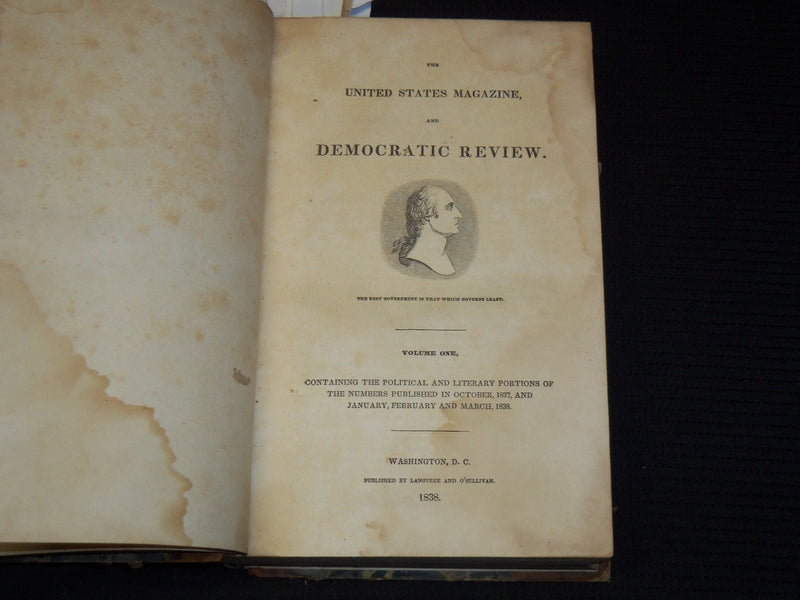 1838 THE UNITED STATES & DEMOCRATIC REVIEW MAGAZINE BOUND VOLUME NO. 1 - KD 9525