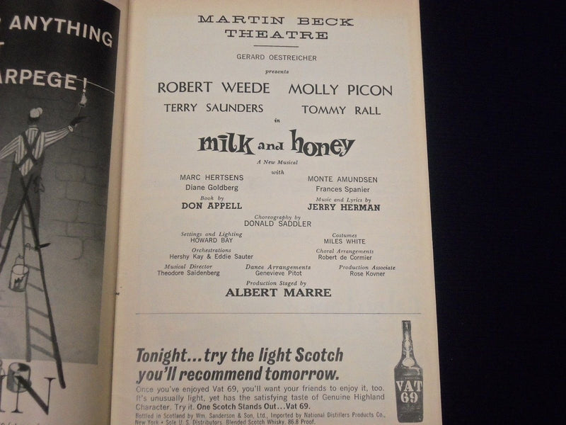 1963 JAN 21 PLAYBILL MILK & HONEY SIGNED BY MOLLY PICON & JOYCE LYNN - J 1770