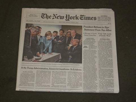 2018 JUNE 10 NEW YORK TIMES - TRUMP REFUSES TO SIGN STATEMENT FROM TOP ALLIES