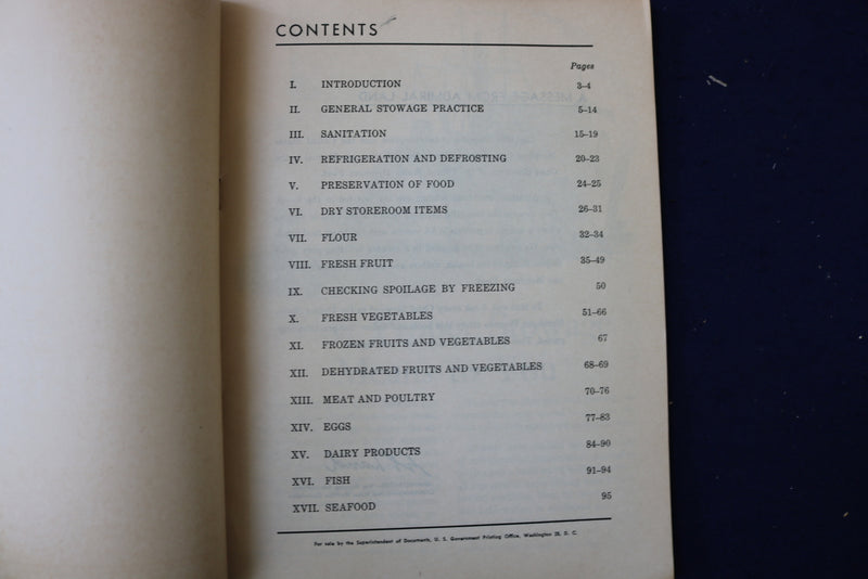 1945 HOW TO STOW AND TAKE CARE OF FOOD ON SHIPBOARD SOFTCOVER BOOK - K 967