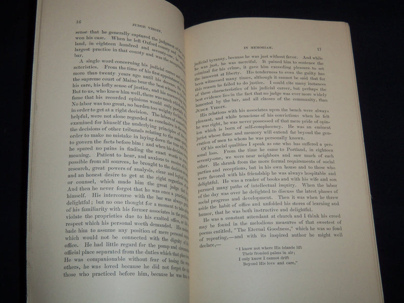 1893 IN MEMORIAM OF WILLIAM WIRT VIRGIN 1823-1893 BOOK - STATE OF MAINE - J 8859