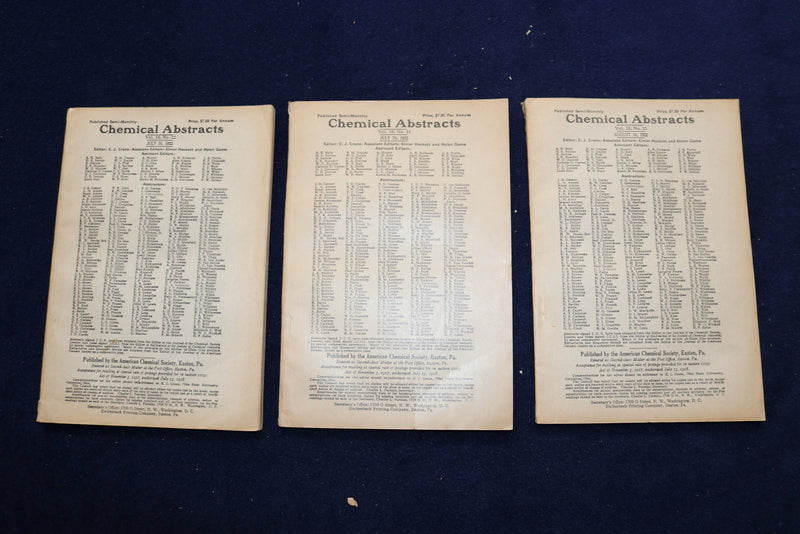 1922 CHEMICAL ABSTRACTS SEMI-MONTHLY MAGAZINE - LOT OF 25-COMPLETE YEAR - O 3381