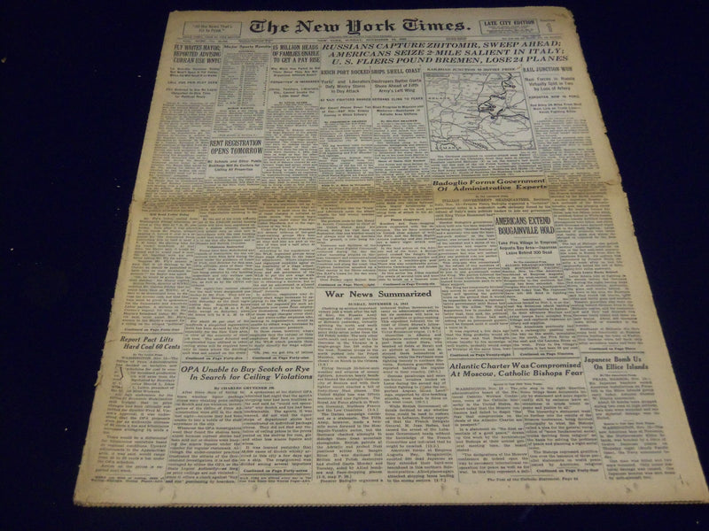 1943 NOV 14 NEW YORK TIMES U. S. FLIERS POUND BREMAN LOSE 24 PLANES - NT 1015